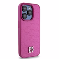 DKNY Ādas monogrammas raksta metāla logotips Magnētiskais viedtālruņa apvalks iPhone 15 Pro - rozā