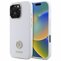 Guess Silikona Logo Strass 4G Apvalks iPhone 16 Pro - balts