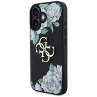 Guess Grained Roses Big 4G logo viedtālruņa apvalks iPhone 16 - melns