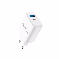 Forever TC-07-30AC PD QC lādētājs 1x USB-C 1x USB 30W balts + USB-C - USB-C kabelis 60W