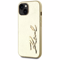 Karl Lagerfeld Wrinkled Metal Signature viedtālruņa apvalks iPhone 15 - zelta