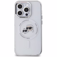 Karl Lagerfeld IML Metal Karl & Choupette Head MagSafe viedtālruņa apvalks iPhone 14 Pro - balts