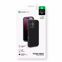 AmazingThing Titan Max viedtālruņa apvalks ar 1500D aramīda šķiedrām iPhone 16 Plus - melns