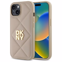 DKNY Quilted Stack Logo viedtālruņa apvalks iPhone 15 - bēšs