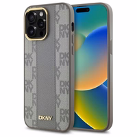 DKNY Ādas rūtainais mono raksts Magnētiskais viedtālruņa apvalks iPhone 14 Pro Max - bēša