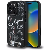 Karl Lagerfeld Grained Pattern & Logo MagSafe Maciņš for iPhone 16 Pro Max - melns