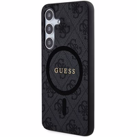 Guess 4G Collection Ādas Metāla Logotips Magnētiskais viedtālruņa apvalks Samsung Galaxy S24 - melna