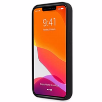 Guess GUHMP13XLSLMGBK viedtālruņa apvalks iPhone 13 Pro Max 6.7" melns cietais silikona ar zelta logotipu MagSafe