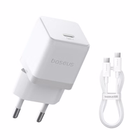 Baseus Palm 1C 20W sienas lādētājs (ar Baseus Mini White USB-C 60W (20V/3A) 1m kabeli) - balts