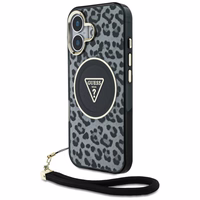Guess HC IML leoparda trīsstūra auklas siksna MagSafe apvalks iPhone 16 - melns