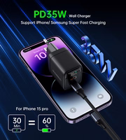 Choetech PD6051 USB-C USB-C PD 35W GaN sienas lādētājs ar ekrānu - melns