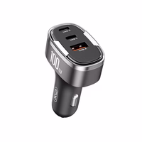 XO auto lādētājs CC61 PD QC 3.0 100W 1x USB 1x USB-C 1x Lightning pelēks