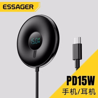Bezvadu lādētājs Essager "Magnet Absorption" melns 15W (iPhone + austiņas)