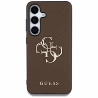 Guess Grained Big 4G Logo Small Classic Logo viedtālruņa apvalks Samsung Galaxy S25 brūns