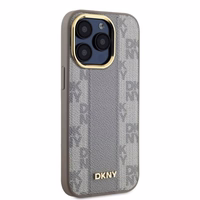 DKNY Ādas rūtainais mono raksts magnētiskais iPhone 15 Pro Max viedtālruņa apvalks - bēšs