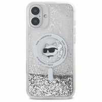Karl Lagerfeld Liquid Glitter Choupette Head Magnētiskais viedtālruņa apvalks iPhone 16 - caurspīdīgs