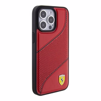 Ferrari Perforētās viļņu metāla logotips viedtālruņa apvalks iPhone 15 Pro - sarkans