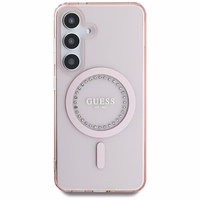 Guess Kristāli Drukāts Klasiskais Logotips Magnētiskais Samsung Galaxy S25 Viedtālruņa apvalks rozā