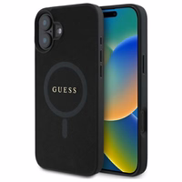 Guess Saffiano Classic Logo Magnētiskais viedtālruņa apvalks iPhone 16 - melns