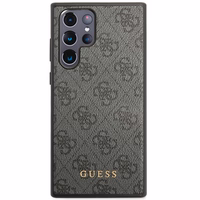 Guess GUHCS23LG4GFGR S23 Ultra S918 pelēks/pelēks cietais apvalks 4G Metāla Zelta Logotips