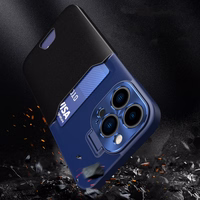 Ādas viedtālruņa apvalks ar statīvu iPhone 14 Pro Max kartes maks zils