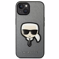 Karl Lagerfeld Saffiano Karla Galvas Plāksteris apvalks iPhone 14 - sudraba