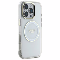 Guess IML Metal Colored Circle Classic Logo Magnētiskais viedtālruņa apvalks iPhone 16 Pro Max - balts