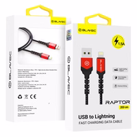 Blavec kabelis Raptor pīts - USB uz Lightning - 1,5A 2 metri Apple CarPlay (CRA-UL15BR20) melns-sarkans