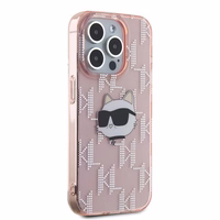 Karl Lagerfeld IML Choupette galvas un monogrammas apvalks iPhone 15 Pro - rozā
