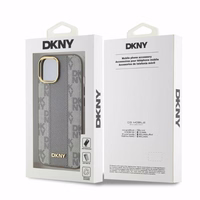 DKNY Ādas rūtainais mono raksts Magnētiskais viedtālruņa apvalks iPhone 14 - bēša