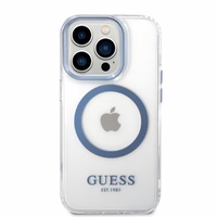 Guess GUHMP14XHTRMB iPhone 14 Pro Max 6.7" zils cietais viedtālruņa apvalks ar metāla kontūru, magnētiskais (MagSafe)