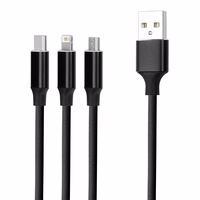 Forever 3in1 kabelis USB - Lightning + USB-C + microUSB 1,2 m 2A melns