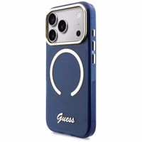 Guess IML Script Metal MagSafe Maciņš for iPhone 17 Pro - zils