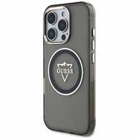 Guess IML Metal Mountain Logo Magnētiskais iPhone 16 Pro Max viedtālruņa apvalks - melns