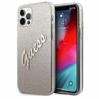 Guess GUHCP12LPCUGLSGO iPhone 12 Pro Max 6.7" zelts kietais vāciņš Glitter Gradient Script