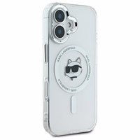 Karl Lagerfeld IML Metal Choupette Head Magnētiskais iPhone 16 viedtālruņa apvalks - balts