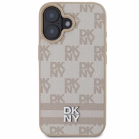 DKNY šachī raksts un drukātas svītras iPhone 16 apvalks rozā