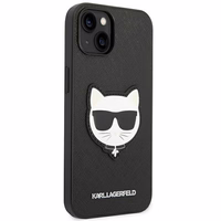 Karl Lagerfeld Saffiano Choupette Head Patch viedtālruņa apvalks iPhone 14 Plus - melns