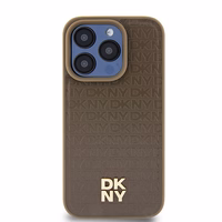 DKNY Ādas raksta metāla logotips Magnētiskais viedtālruņa apvalks iPhone 15 Pro Max - brūns