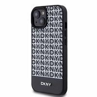 DKNY Ādas drukāts raksts metāla logotips Magnētiskais viedtālruņa apvalks iPhone 15 / 14 / 13 - melna