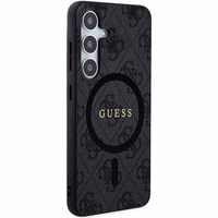 Guess 4G Collection Ādas Metāla Logotips Magnētiskais viedtālruņa apvalks Samsung Galaxy S24 - melna