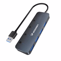 USB-A Hub Wozinsky WHS080YSS 4 x USB-A 3.0 ar atsevišķiem slēdžiem, alumīnijs, ar 30 cm kabeli - pelēks