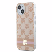 DKNY IML rūtainais mono raksts un drukātas svītras Magnētiskais viedtālruņa apvalks iPhone 15 / 14 / 13 - rozā