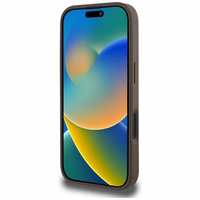 Guess Grained Hot Stamp Peony trīsstūra logotipa magnētiskais viedtālruņa apvalks iPhone 16 Pro - brūns