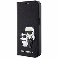 Karl Lagerfeld KLBKP14LSANKCPK iPhone 14 Pro 6.1" grāmatas tipa apvalks melns Saffiano Karl & Choupette