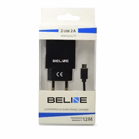 Beline tīkla lādētājs 2xUSB + microUSB 2A melns