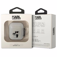Karl Lagerfeld KLA2HNKCTGT Airpods 1/2 apvalks caurspīdīgs Gliter Karl&Choupette