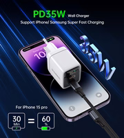 Choetech PD6051 2x USB-C PD 35W GaN sienas lādētājs ar ekrānu - balts