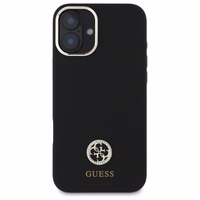 Guess Silikona Logo Strass 4G viedtālruņa apvalks iPhone 16 - melns