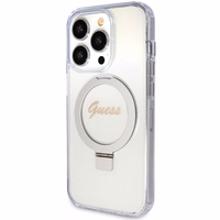 Guess GUHMP15XHRSGSD iPhone 15 Pro Max 6.7" caurspīdīgs maciņš Ring Stand Script Glitter MagSafe